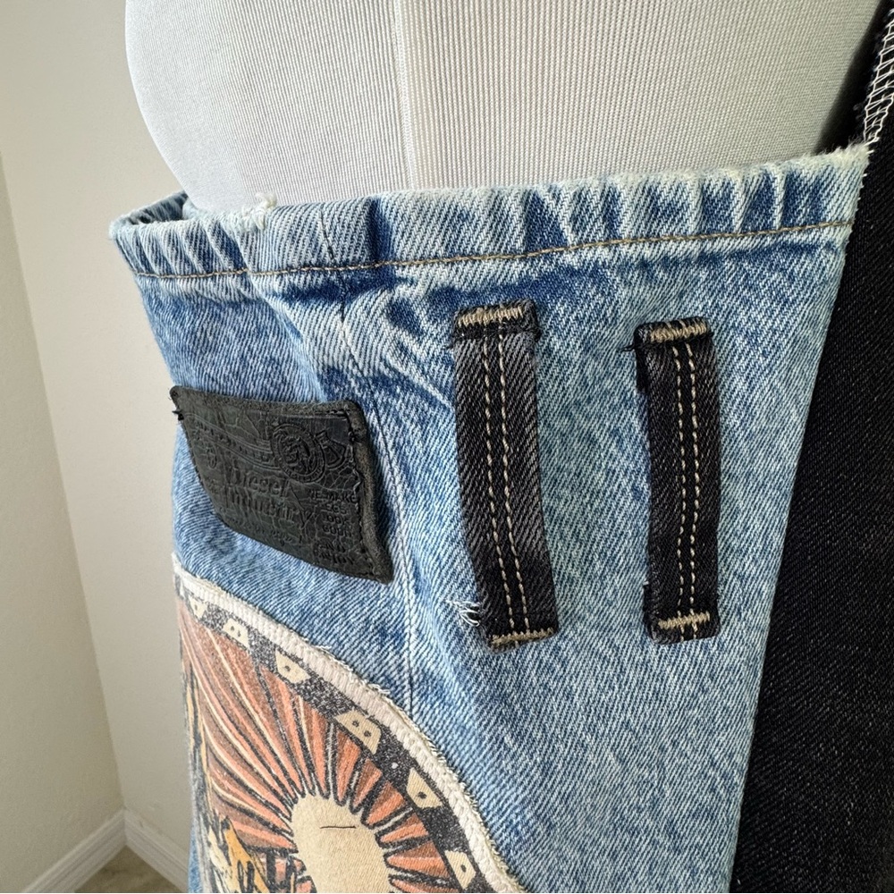 Upcycled Denim Tote Bag Diesel Jeans & Dessert Graphic - Picture 12 of 15